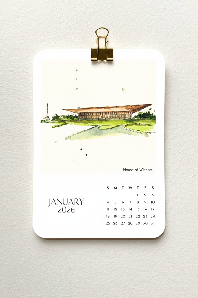 Sharjah Landmarks 2026 Art Calendar - Original Watercolor Prints - A6/A5 Sizes