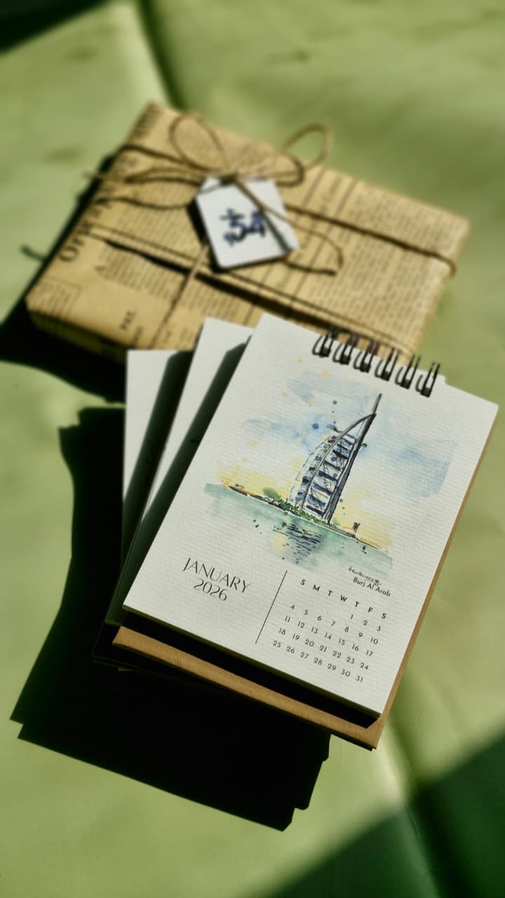 Dubai Landmarks 2026 Art Calendar - Original Watercolor Prints - A6/A5 Sizes