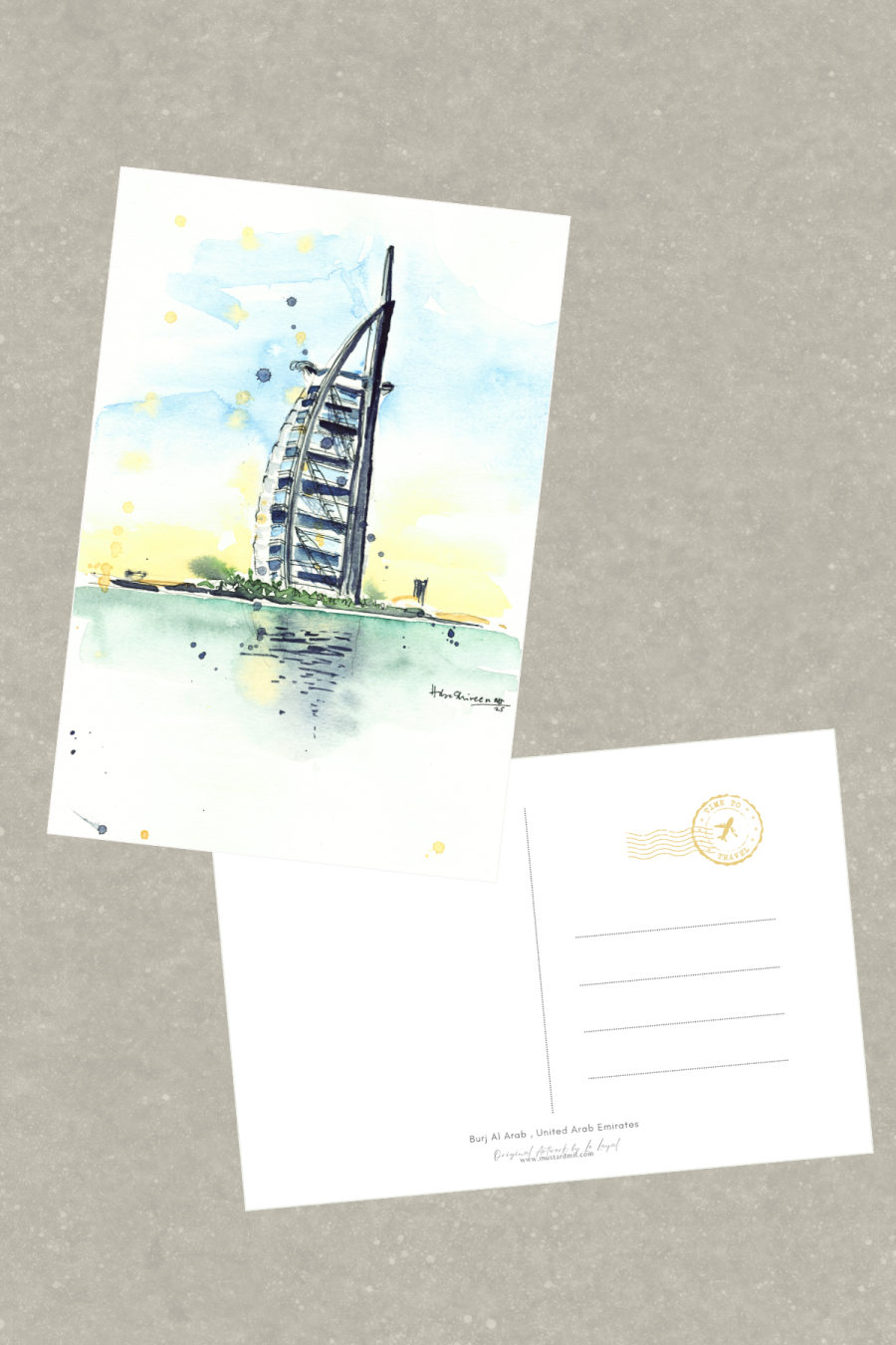 Burj Al Arab Watercolor Postcard
