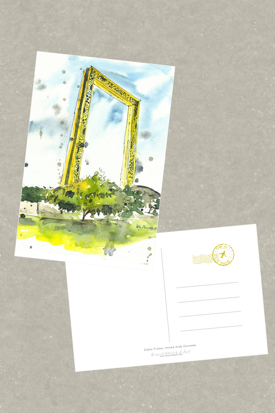 Dubai Frame Watercolor Postcard