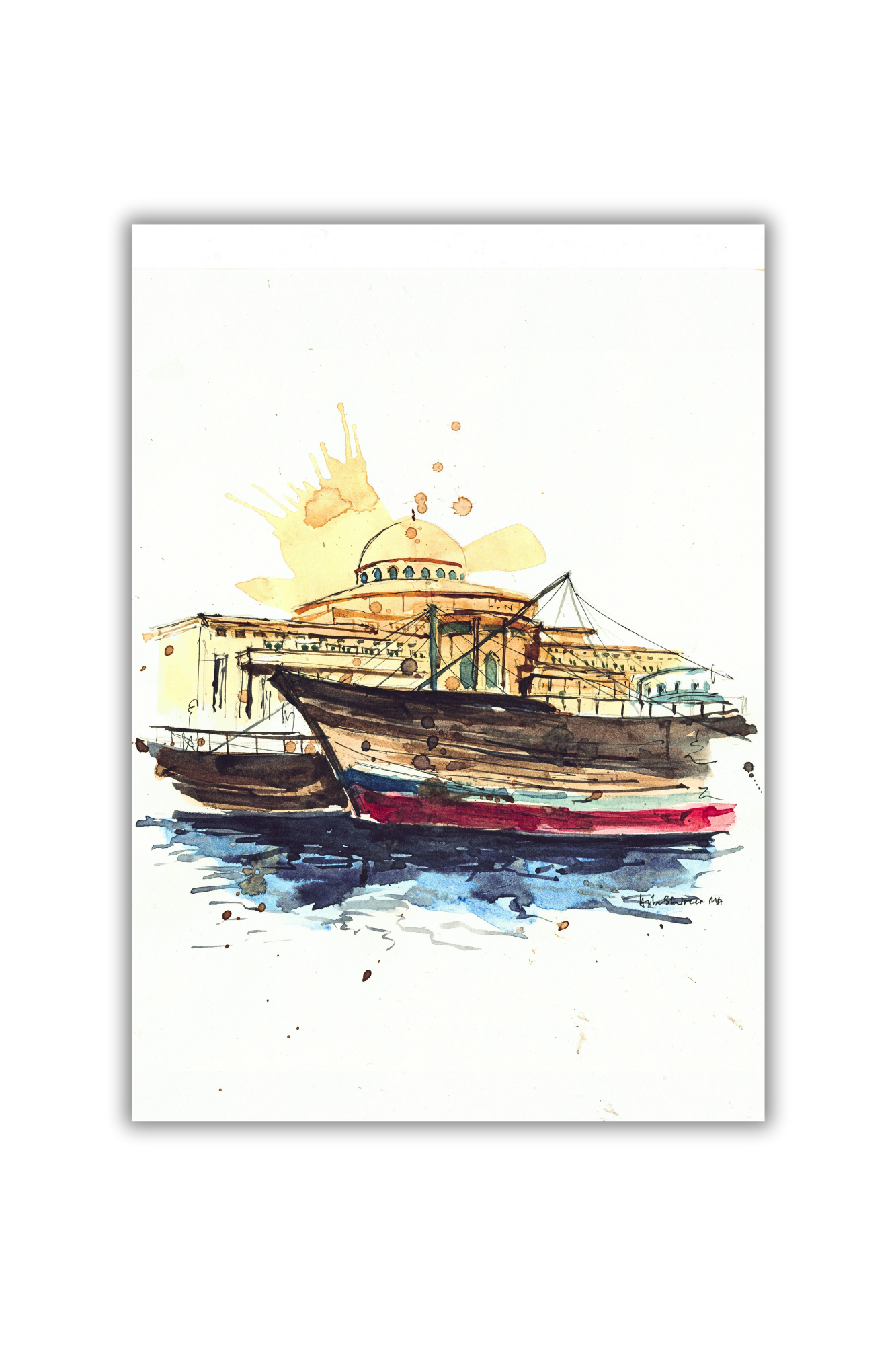 Buy Port Khalid Sharjah Original Art Print Port Khalid Sharjah Original Art Print - Image 3