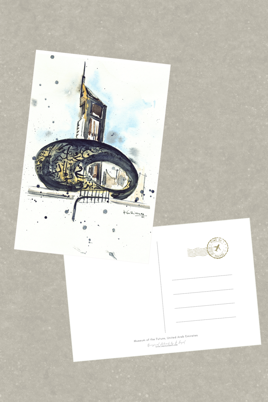 Museum of the Future Dubai Watercolor Postcard