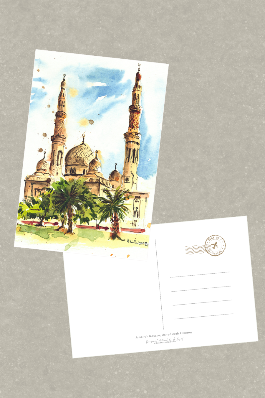 Jumeirah Mosque Watercolor Postcard