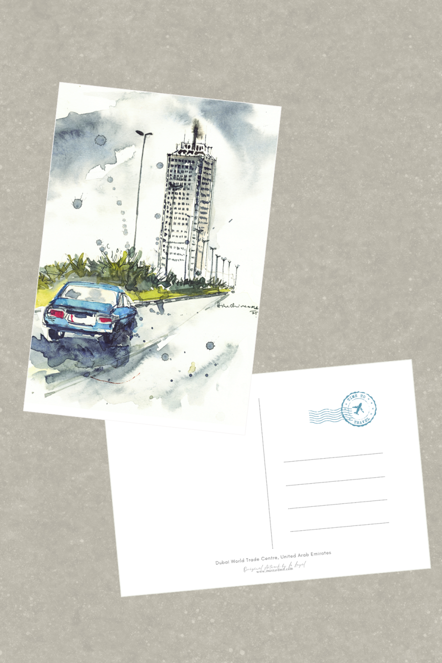 Dubai World Trade Center Watercolor Postcard