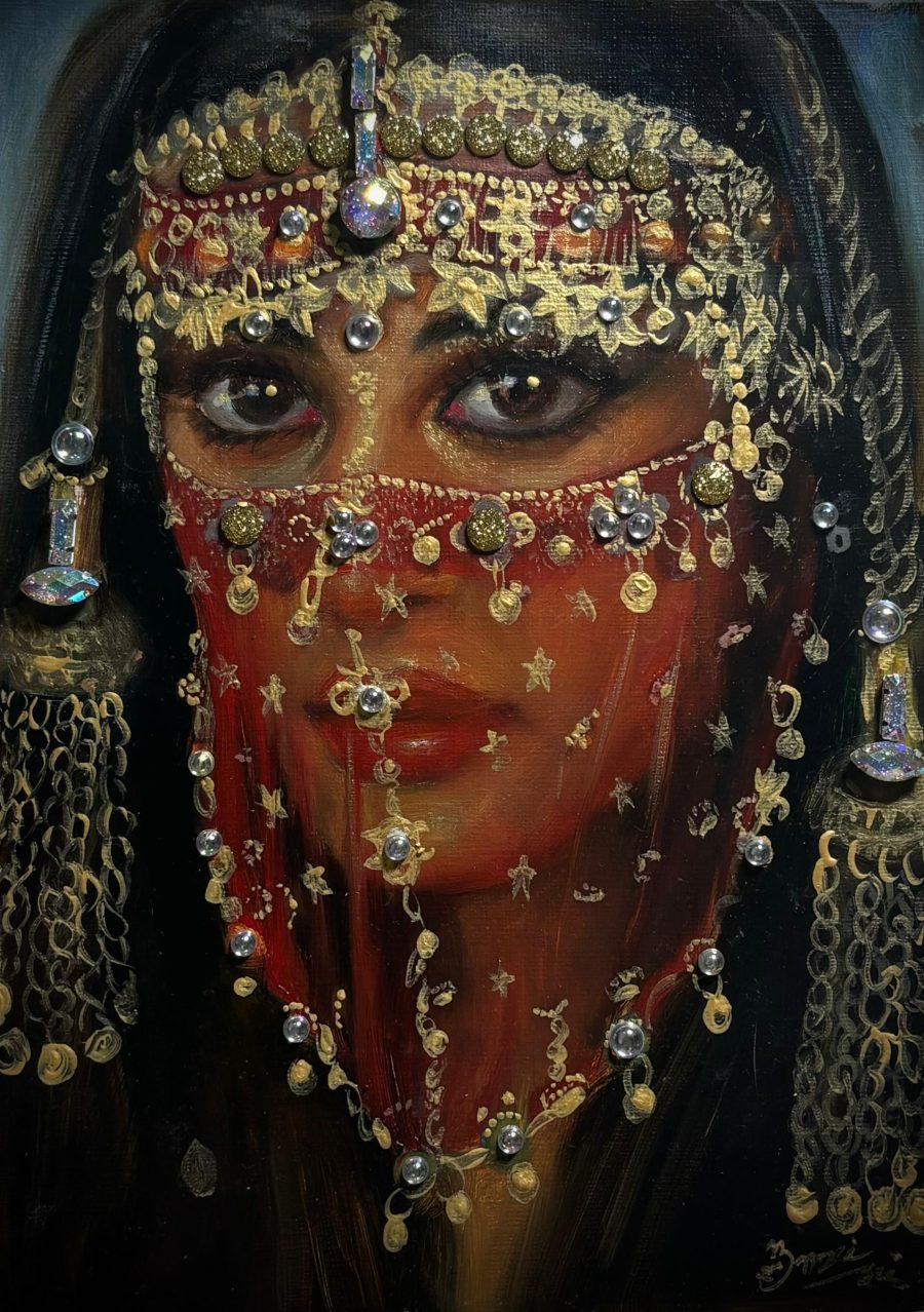 Arabian Elegance – Veiled Beauty (Oil Painting with Frame) by Bhawna Sharma